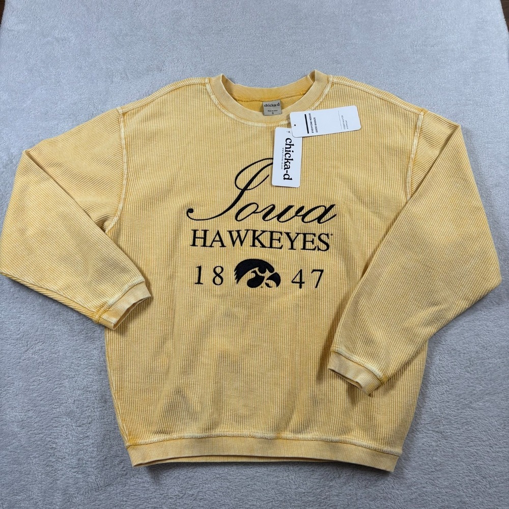 Chicka-d NCAA‎ Iowa Hawkeyes Sweatshirt Womens S Gold Corded Crewneck